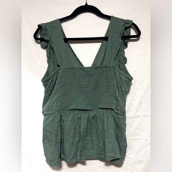 Old Navy Dark Sage Smocked Button-Front Cotton Blend Embroidered Tank Top - Picture 4 of 7